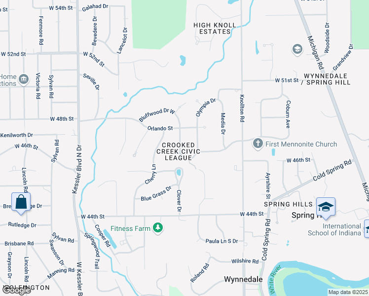 map of restaurants, bars, coffee shops, grocery stores, and more near 4904 Olympia Drive in Indianapolis