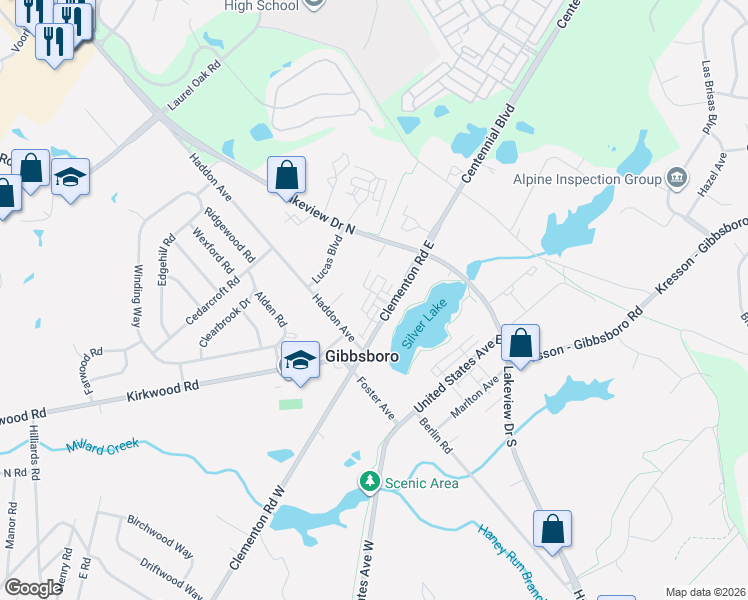 map of restaurants, bars, coffee shops, grocery stores, and more near 3 Clementon Road East in Gibbsboro
