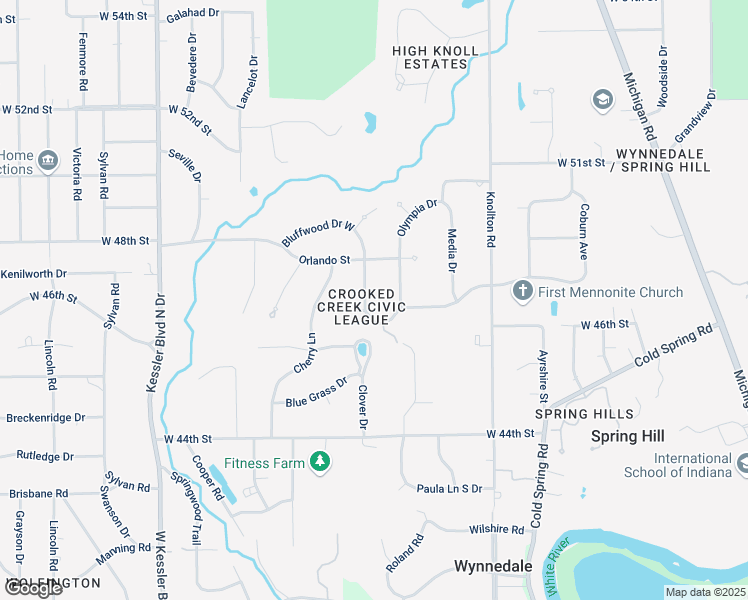 map of restaurants, bars, coffee shops, grocery stores, and more near 4904 Olympia Drive in Indianapolis