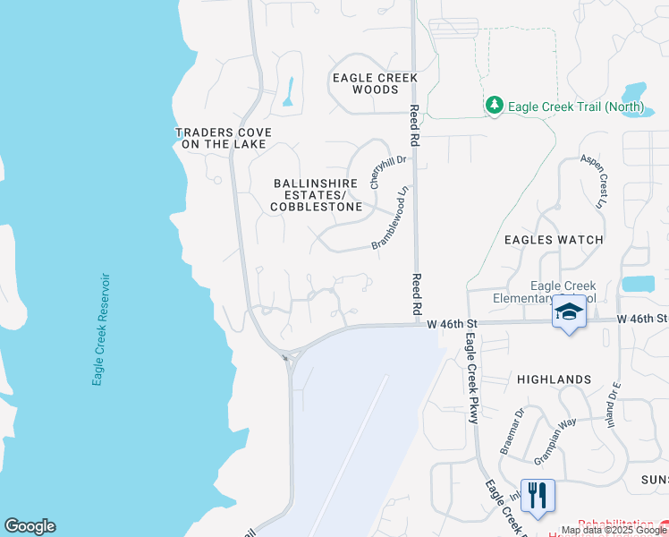 map of restaurants, bars, coffee shops, grocery stores, and more near 4753 Charrington Circle in Indianapolis