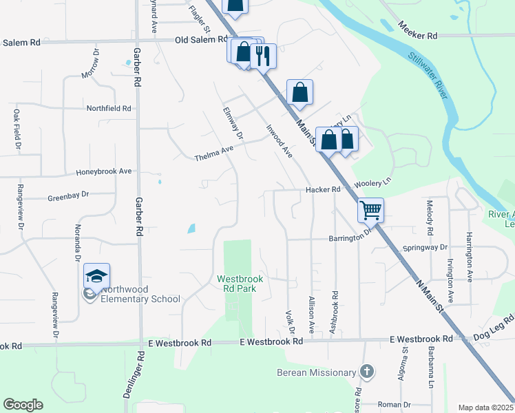 map of restaurants, bars, coffee shops, grocery stores, and more near 350 1/2 Hacker Road in Dayton