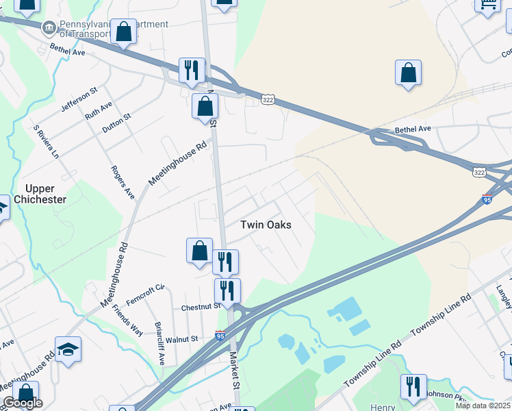 map of restaurants, bars, coffee shops, grocery stores, and more near 58 Broadway Avenue in Delaware County