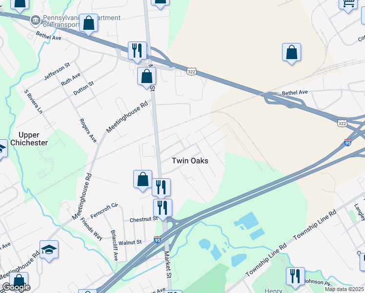 map of restaurants, bars, coffee shops, grocery stores, and more near 58 Broadway Avenue in Delaware County