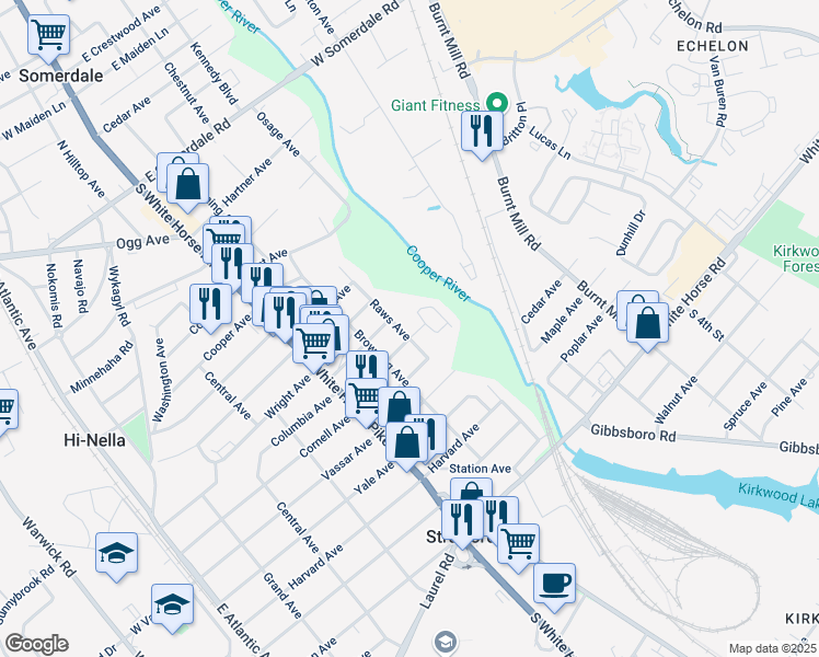 map of restaurants, bars, coffee shops, grocery stores, and more near 118 Cornell Avenue in Somerdale