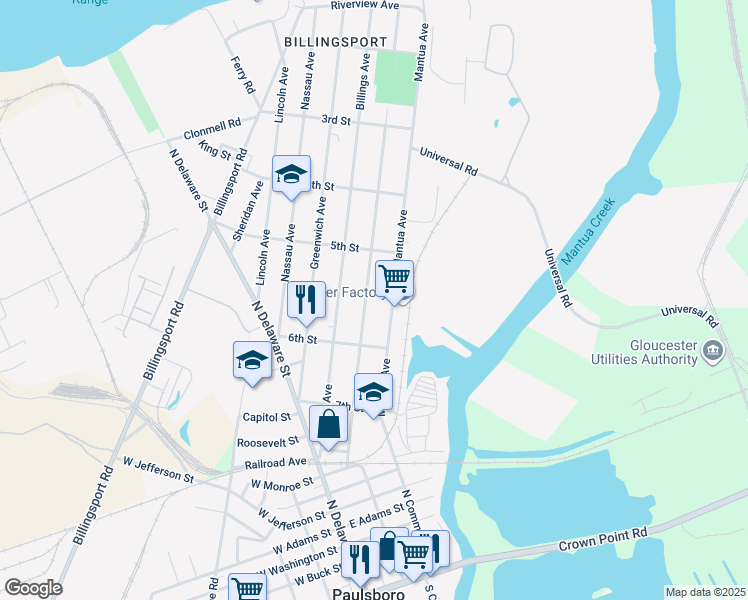 map of restaurants, bars, coffee shops, grocery stores, and more near 543 Beacon Ave in Paulsboro