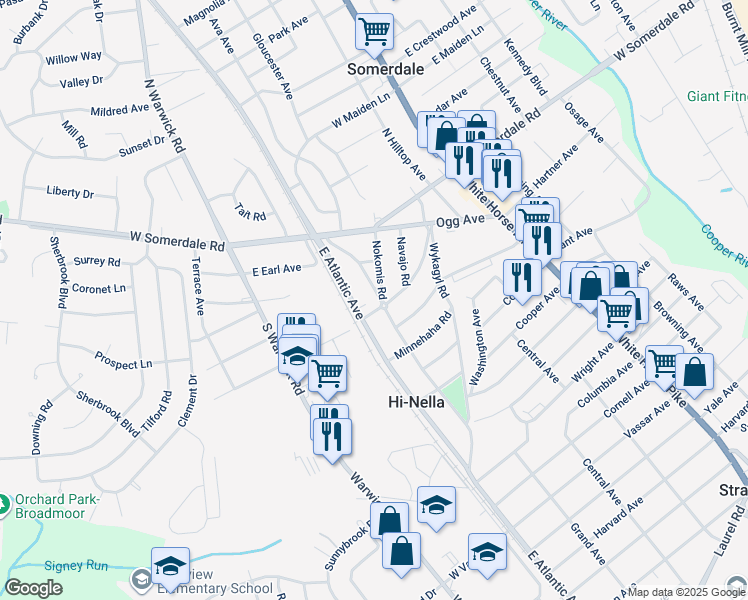 map of restaurants, bars, coffee shops, grocery stores, and more near 67 Minnetonka Road in Somerdale