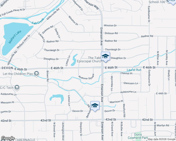 map of restaurants, bars, coffee shops, grocery stores, and more near 4901 East 46th Street in Indianapolis