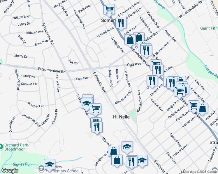 map of restaurants, bars, coffee shops, grocery stores, and more near 67 Minnetonka Road in Somerdale