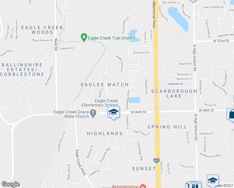 map of restaurants, bars, coffee shops, grocery stores, and more near 4819 Quail Ridge Lane in Indianapolis