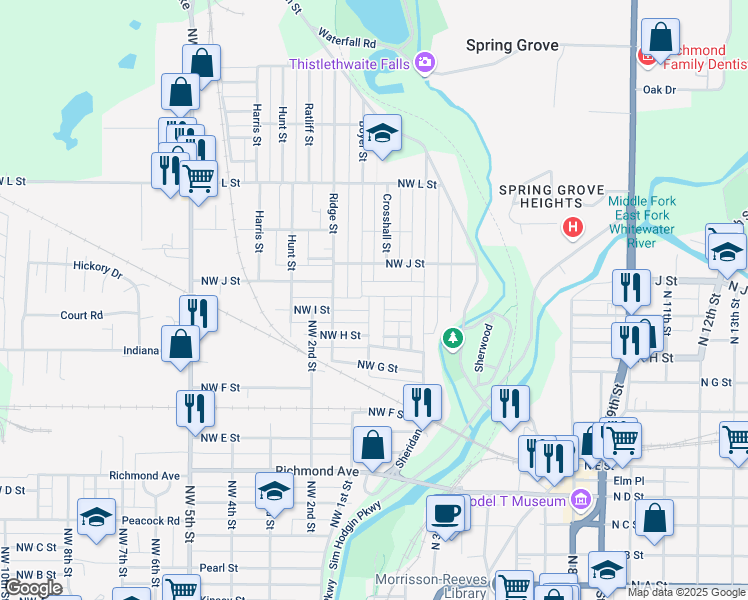 map of restaurants, bars, coffee shops, grocery stores, and more near 1009 Boyer Street in Richmond