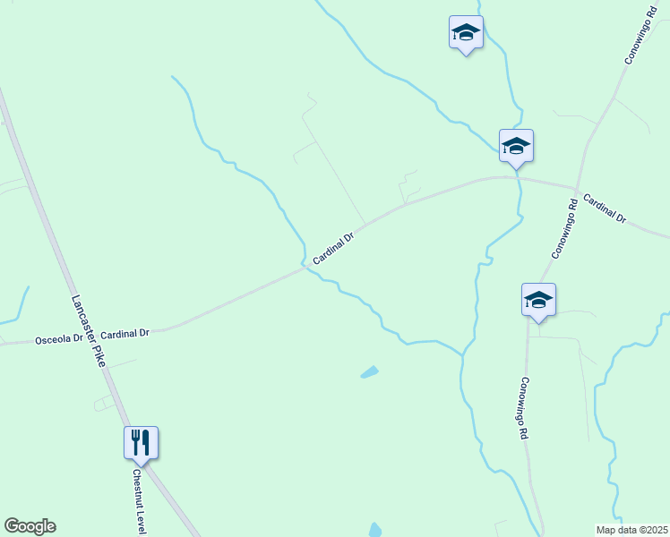 map of restaurants, bars, coffee shops, grocery stores, and more near 127 Cardinal Drive in Quarryville