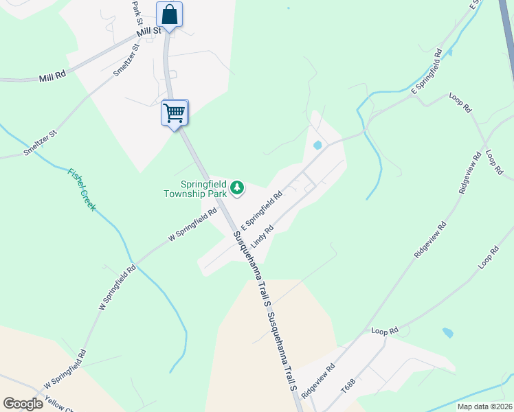 map of restaurants, bars, coffee shops, grocery stores, and more near 9406 East Springfield Road in Seven Valleys