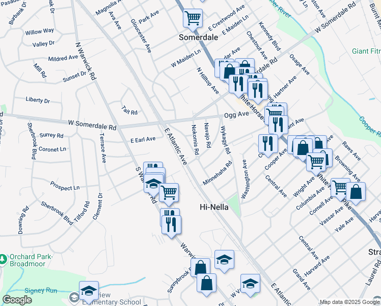 map of restaurants, bars, coffee shops, grocery stores, and more near 63 Minnetonka Road in Somerdale