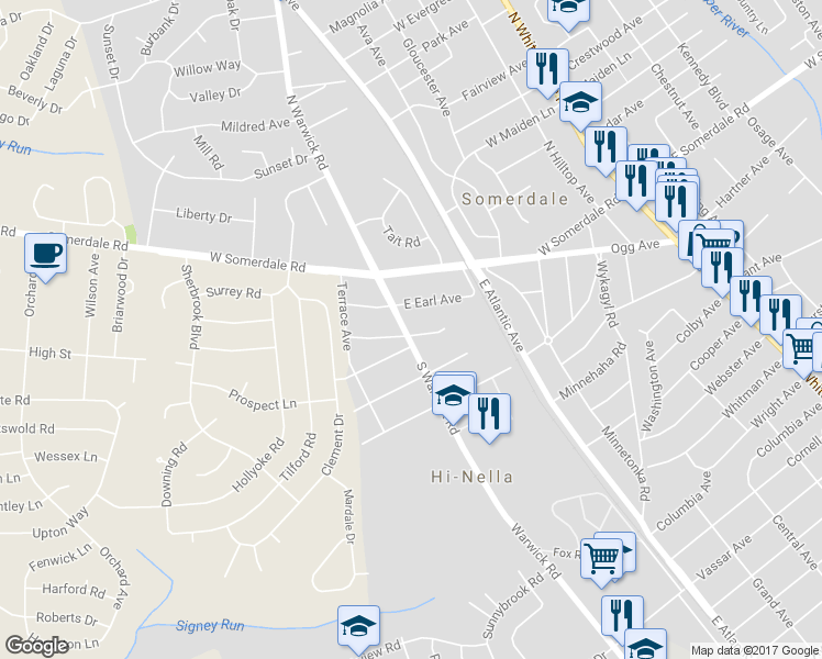 map of restaurants, bars, coffee shops, grocery stores, and more near 660 Villa Avenue East in Somerdale