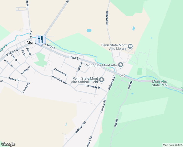 map of restaurants, bars, coffee shops, grocery stores, and more near 14 Grist Mill Drive in Mont Alto