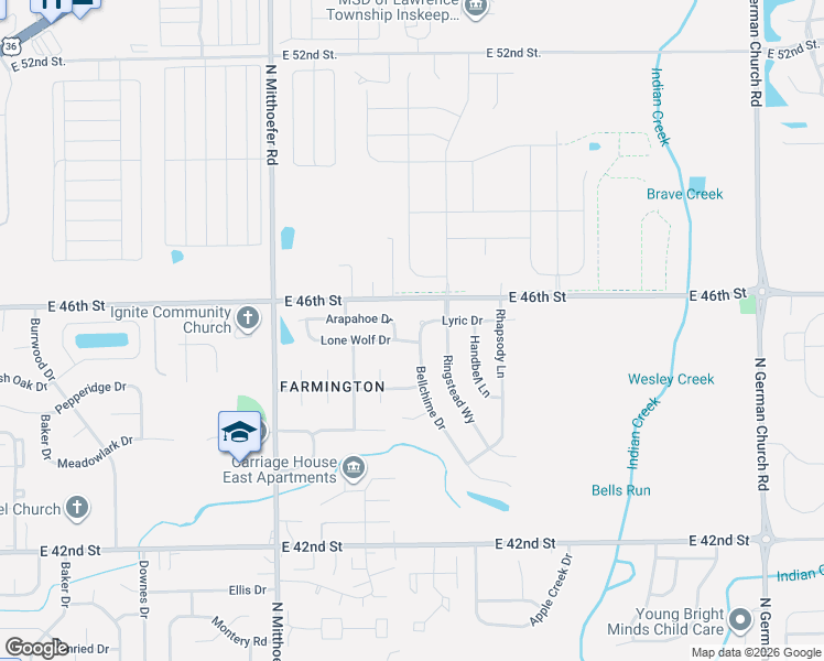 map of restaurants, bars, coffee shops, grocery stores, and more near 4534 Bellchime Drive in Indianapolis