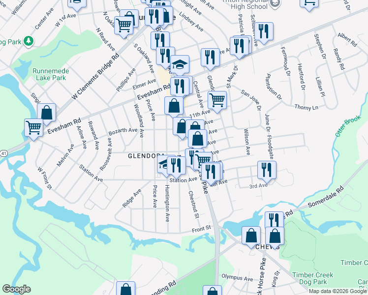 map of restaurants, bars, coffee shops, grocery stores, and more near 16 West 9th Avenue in Camden County