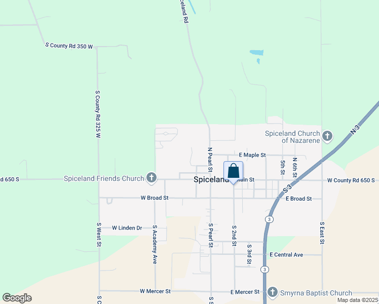 map of restaurants, bars, coffee shops, grocery stores, and more near 206-212 Elm Street in Spiceland
