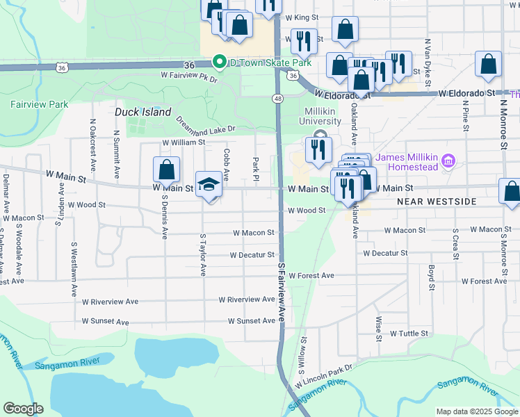 map of restaurants, bars, coffee shops, grocery stores, and more near 1352 West Wood Street in Decatur