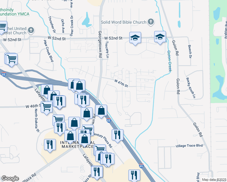 map of restaurants, bars, coffee shops, grocery stores, and more near 4656 Edwardian Circle in Indianapolis