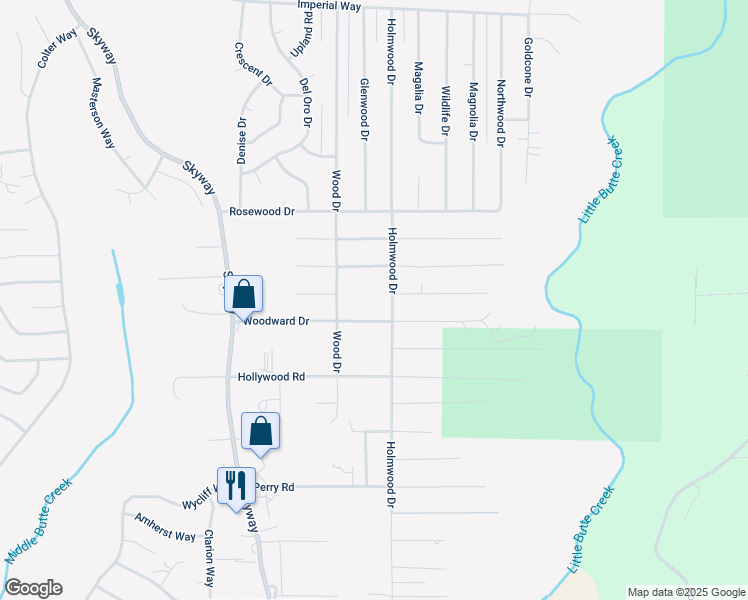 map of restaurants, bars, coffee shops, grocery stores, and more near 6539 Woodward Drive in Magalia