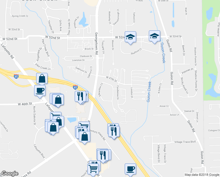 map of restaurants, bars, coffee shops, grocery stores, and more near 4642 Edwardian Circle in Indianapolis