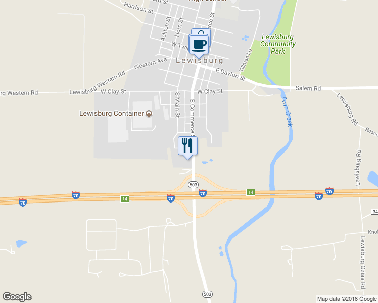 map of restaurants, bars, coffee shops, grocery stores, and more near 701 South Commerce Street in Lewisburg