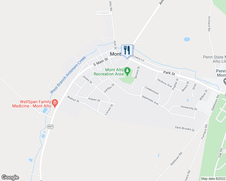 map of restaurants, bars, coffee shops, grocery stores, and more near 281 Verdier Street in Mont Alto