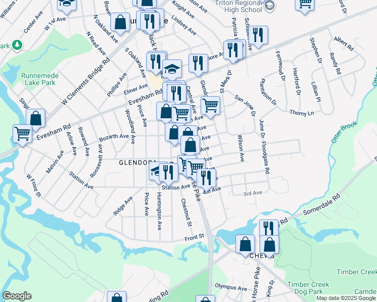 map of restaurants, bars, coffee shops, grocery stores, and more near 712 North Black Horse Pike in Camden County
