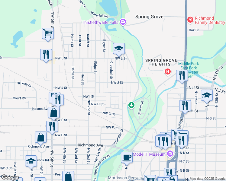 map of restaurants, bars, coffee shops, grocery stores, and more near 1009 Boyer Street in Richmond
