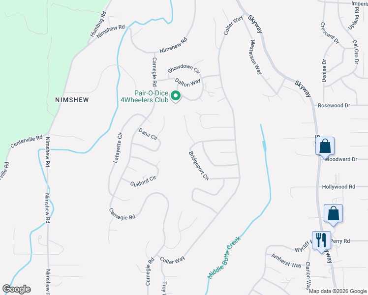 map of restaurants, bars, coffee shops, grocery stores, and more near 14677 Bridgeport Circle in Magalia