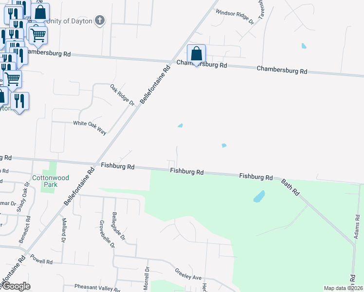 map of restaurants, bars, coffee shops, grocery stores, and more near 6935 Fishburg Road in Dayton