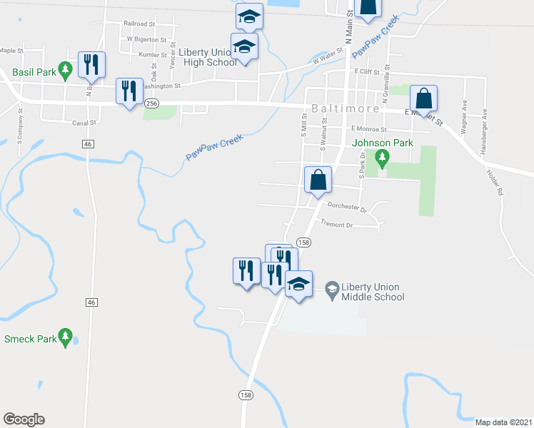 map of restaurants, bars, coffee shops, grocery stores, and more near 301 Kellner Avenue in Baltimore