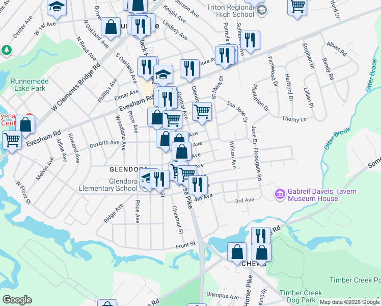 map of restaurants, bars, coffee shops, grocery stores, and more near 712 North Black Horse Pike in Camden County
