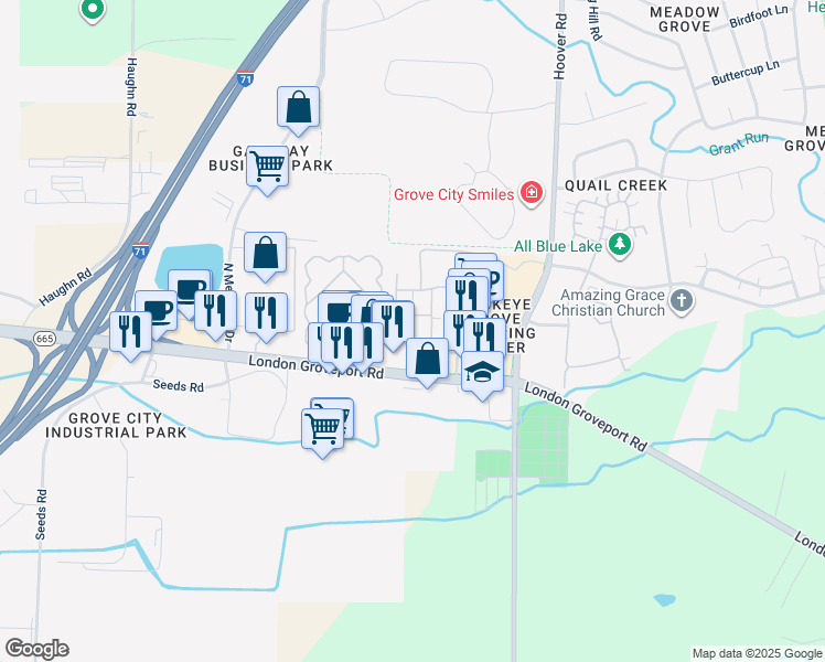 map of restaurants, bars, coffee shops, grocery stores, and more near 6026 Summit Drive in Grove City