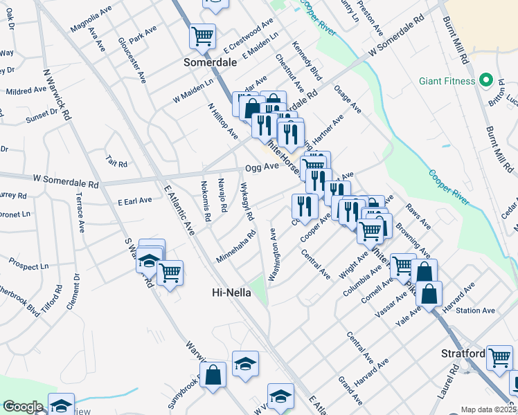 map of restaurants, bars, coffee shops, grocery stores, and more near 148 Dartmouth Avenue in Somerdale