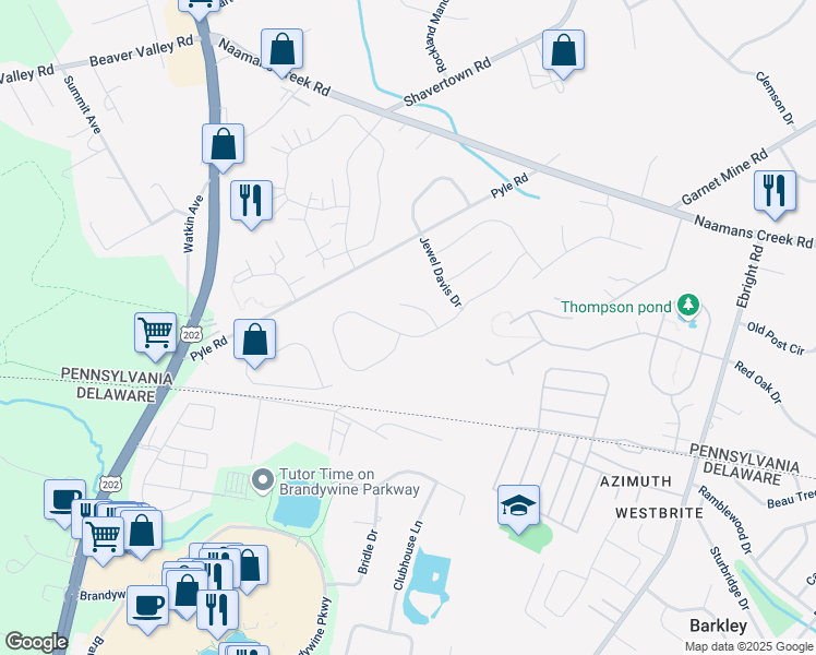 map of restaurants, bars, coffee shops, grocery stores, and more near 3891 Rotherfield Lane in Chadds Ford