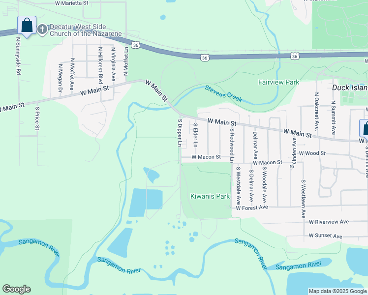 map of restaurants, bars, coffee shops, grocery stores, and more near 172 South Dipper Lane in Decatur