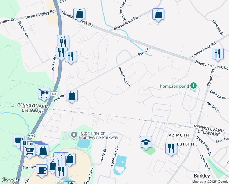map of restaurants, bars, coffee shops, grocery stores, and more near 3891 Rotherfield Lane in Chadds Ford