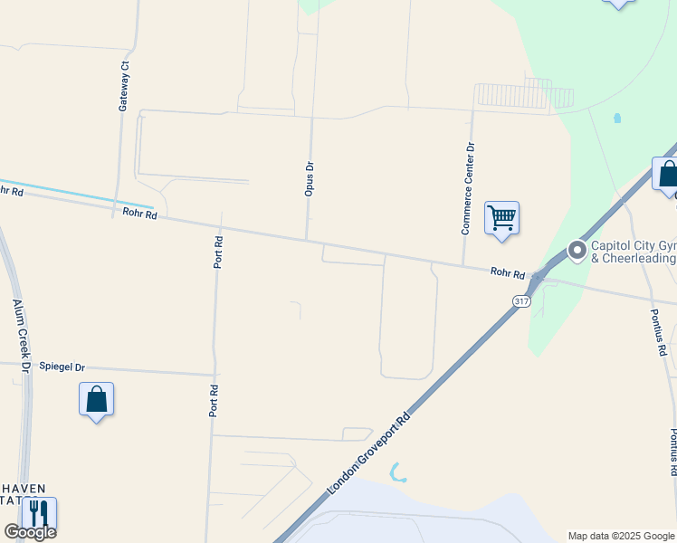map of restaurants, bars, coffee shops, grocery stores, and more near 3099 Rohr Road in Groveport