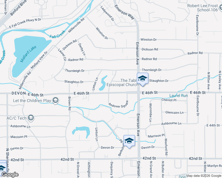 map of restaurants, bars, coffee shops, grocery stores, and more near 4640 Andover Road in Indianapolis