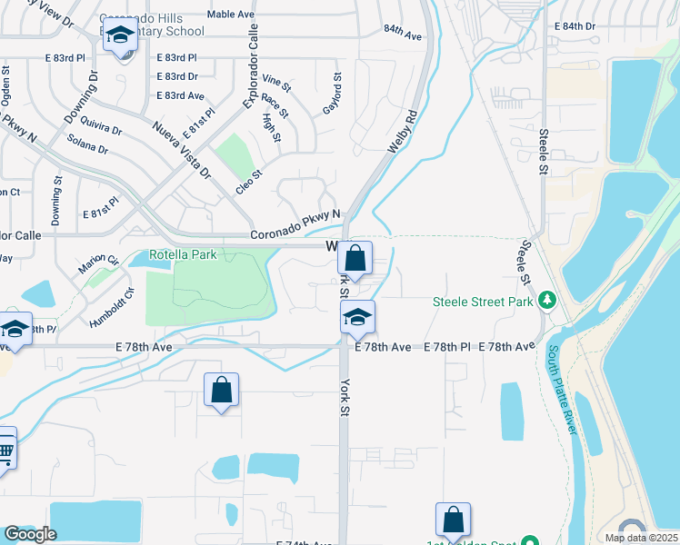 map of restaurants, bars, coffee shops, grocery stores, and more near in Welby