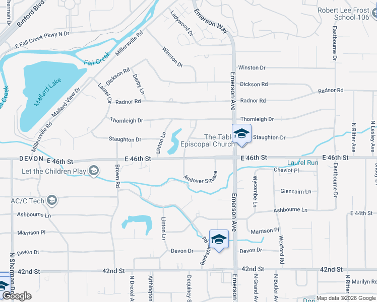 map of restaurants, bars, coffee shops, grocery stores, and more near 4640 Andover Road in Indianapolis
