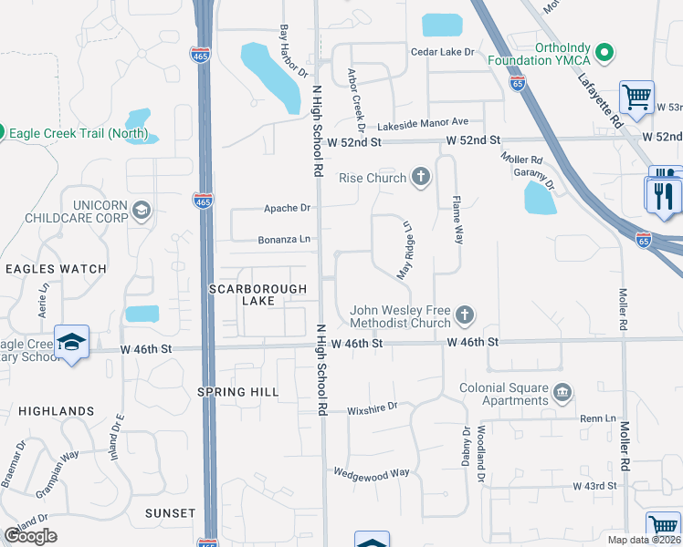 map of restaurants, bars, coffee shops, grocery stores, and more near 6237 Allport Drive in Indianapolis