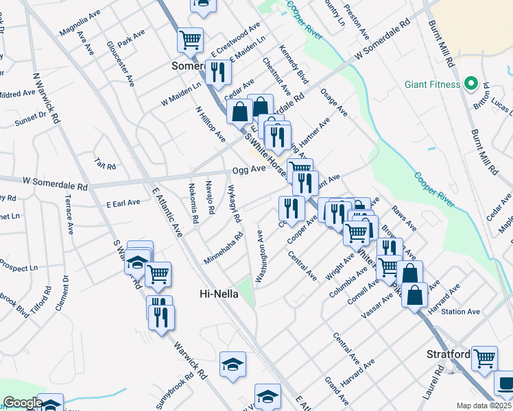 map of restaurants, bars, coffee shops, grocery stores, and more near 126 Dartmouth Avenue in Somerdale