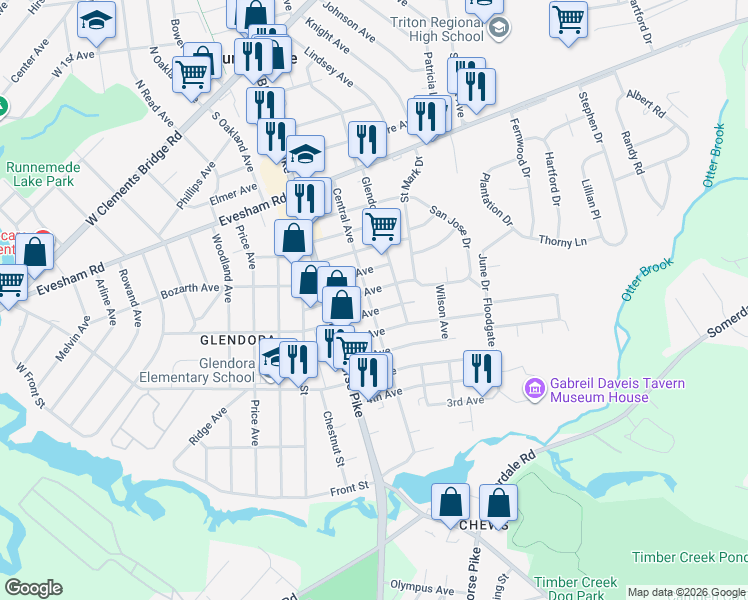map of restaurants, bars, coffee shops, grocery stores, and more near 912 Central Avenue in Camden County