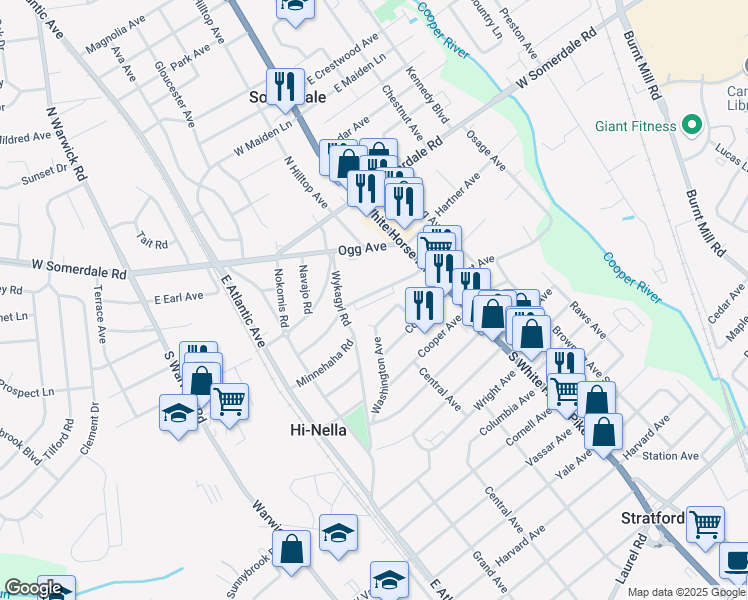 map of restaurants, bars, coffee shops, grocery stores, and more near 126 Dartmouth Avenue in Somerdale