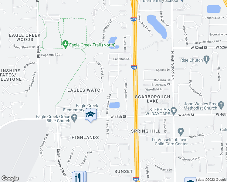map of restaurants, bars, coffee shops, grocery stores, and more near 6728 Garway Lane in Indianapolis