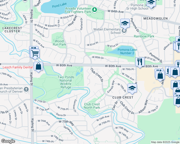 map of restaurants, bars, coffee shops, grocery stores, and more near 7915 Flower Street in Arvada