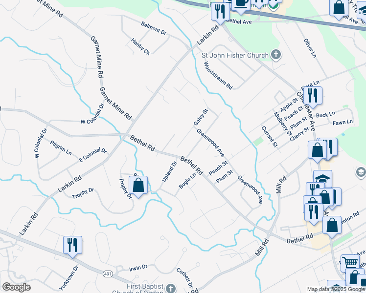 map of restaurants, bars, coffee shops, grocery stores, and more near 1809 Galey Street in Boothwyn